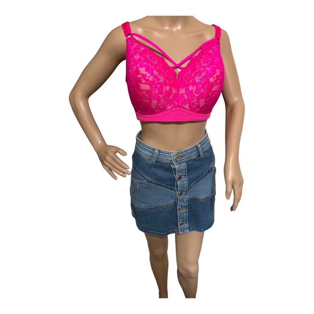 Torrid Dream Bra 44D Pink Glo Lace Wire Free Push Up Boost Smoothing NWOT